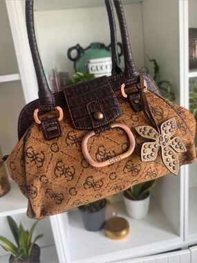 2007 Guess Monogrammed Satchel + Leather Charm
